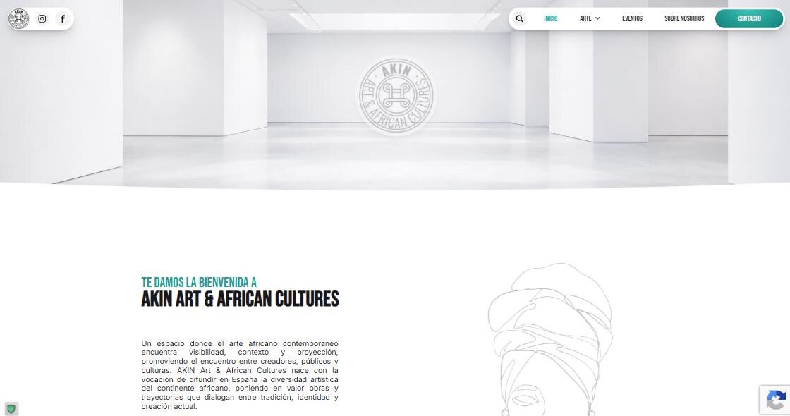 Portada de Akin Art and African Cultures con una sala de exposición blanca y un dibujo a línea