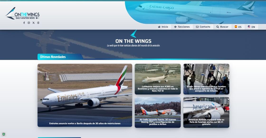 Portada del diario de aviación On The Wings con su rejilla de últimas noticias