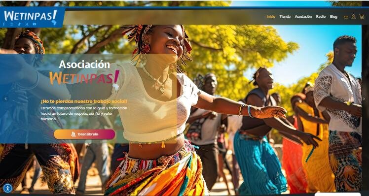 Portada de la web de la asociación Wetinpas con una fotografía de baile tradicional africano